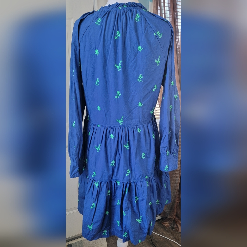 Hatley Maddie Popover Dress Women's S Blue w/Green Embroidered Floral 100% Cotto - Picture 3 of 16
